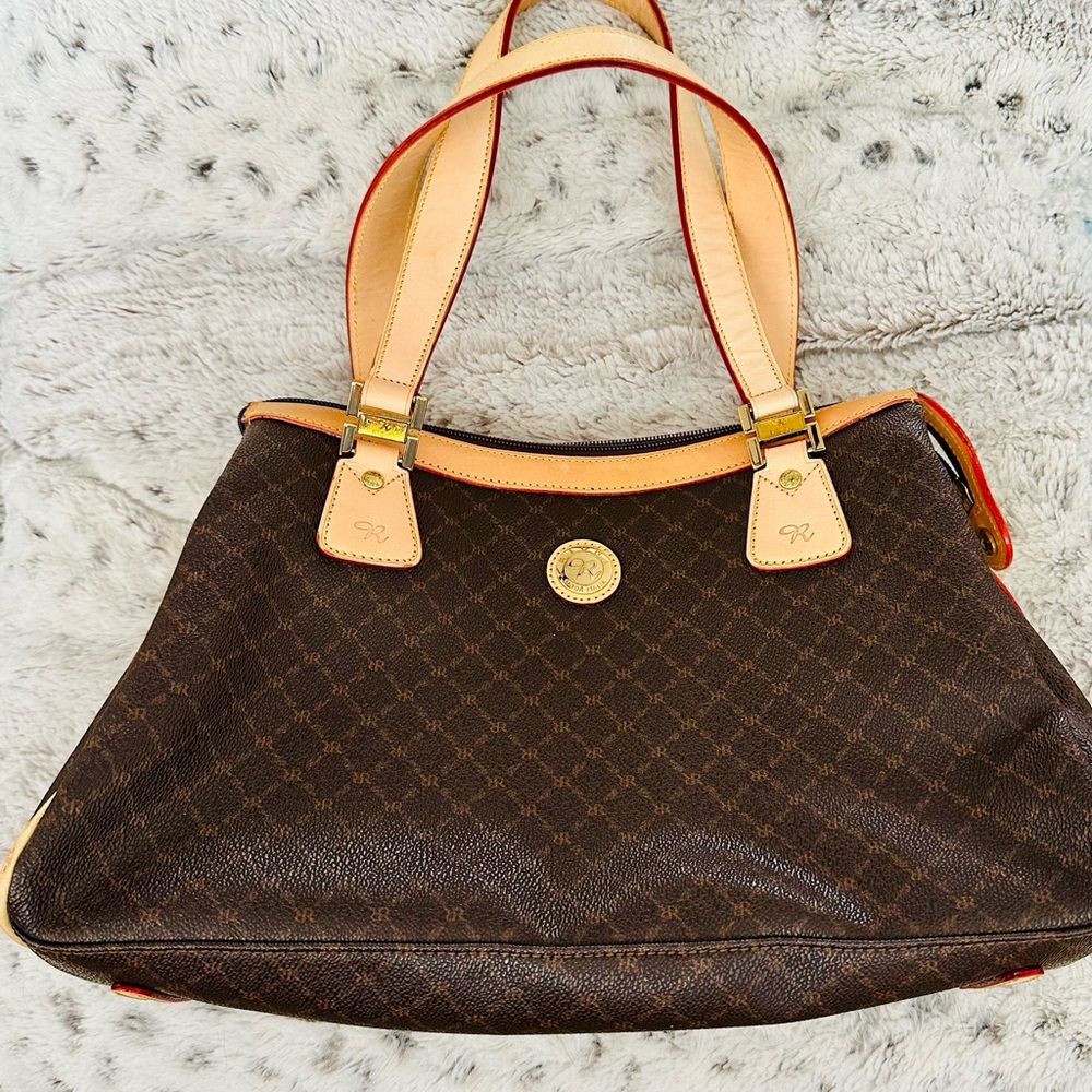 Rioni Brown and Tan Shoulder Bag with Gold Accents